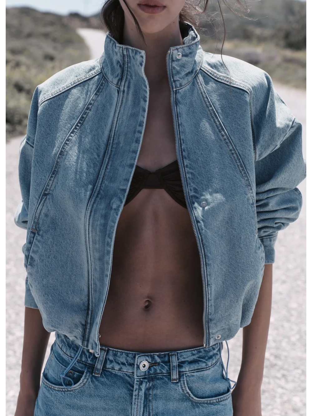 Zara Z1975 HIGH NECK DENIM BOMBER JACKET - Picture 6 of 11